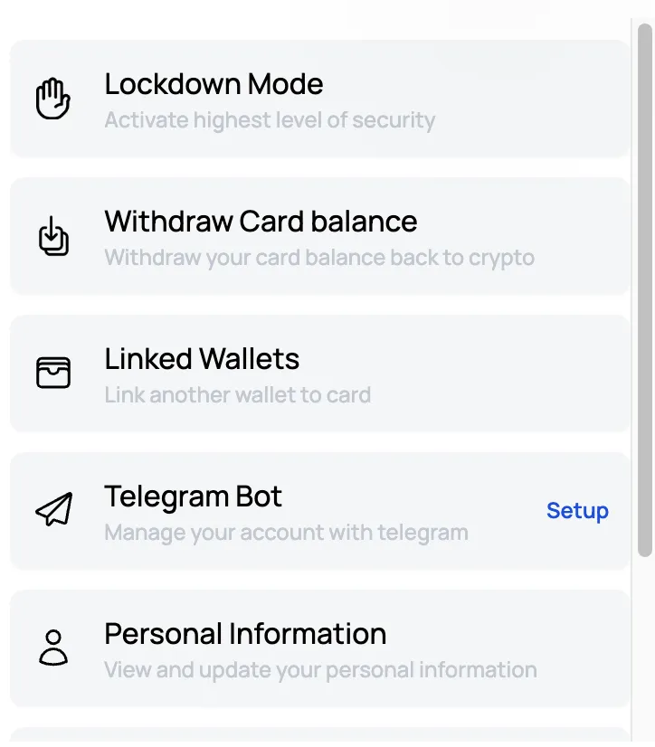 Options menu with Personal Information selected
