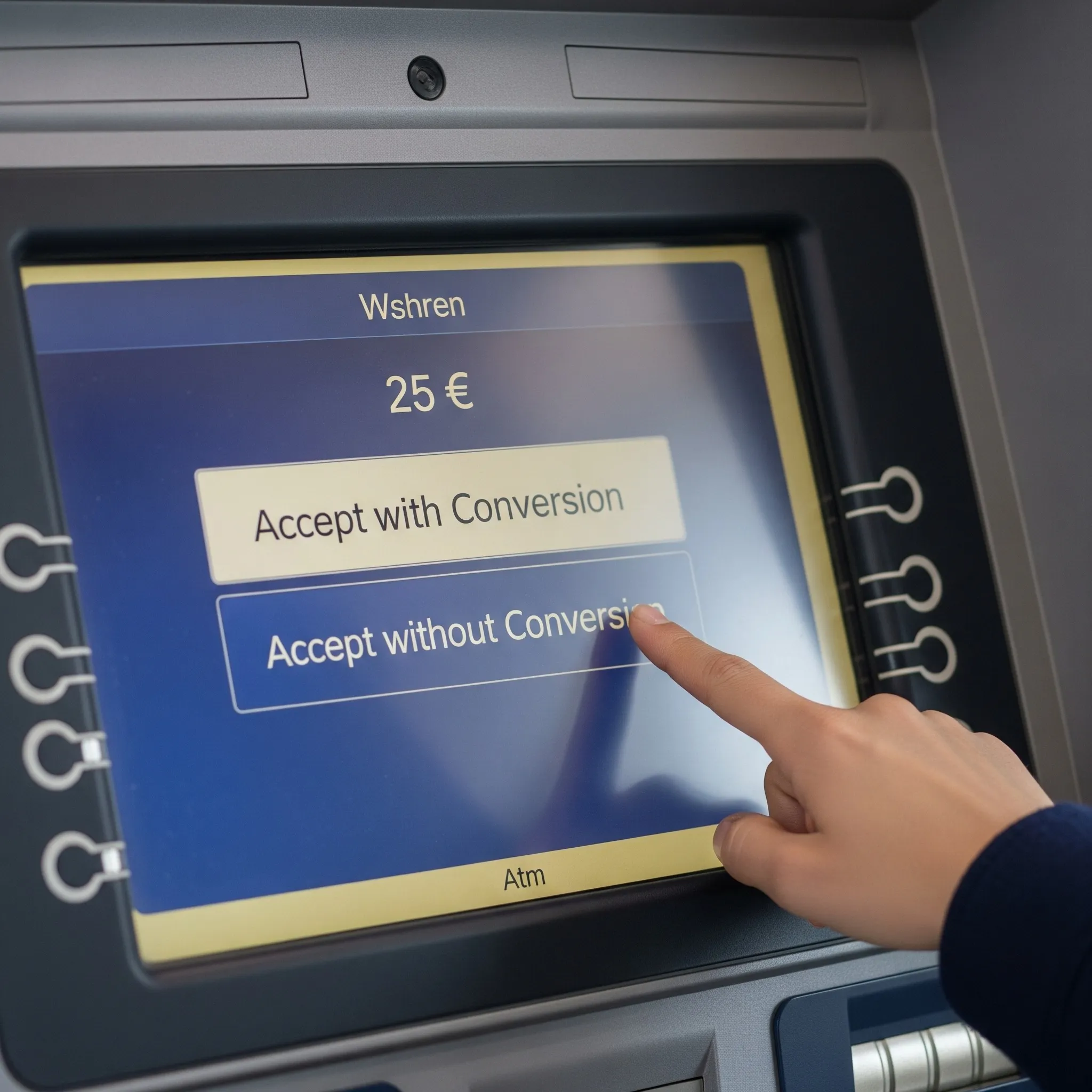 Interface showing dynamic currency conversion (DCC) details with a choice to decline