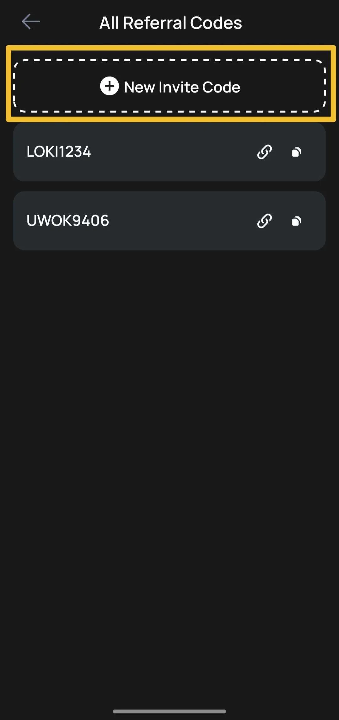 Invitation options with Other Invite Codes selected